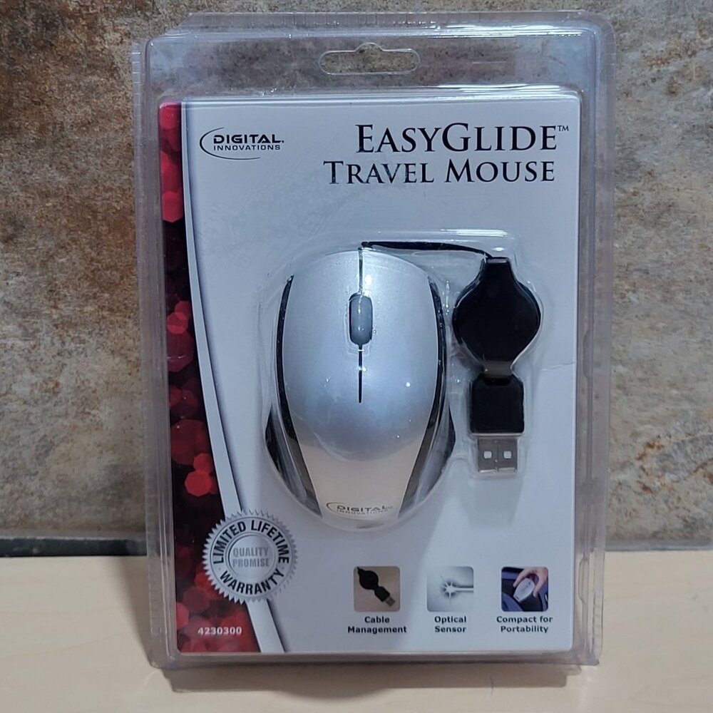 Digital Innovations EasyGlide Wireless Travel Mouse  Silver Black 3 Button
